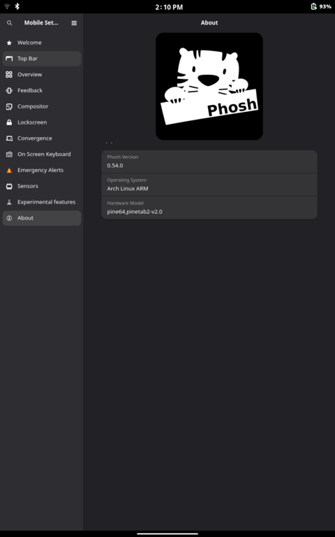 The Phosh settings panel